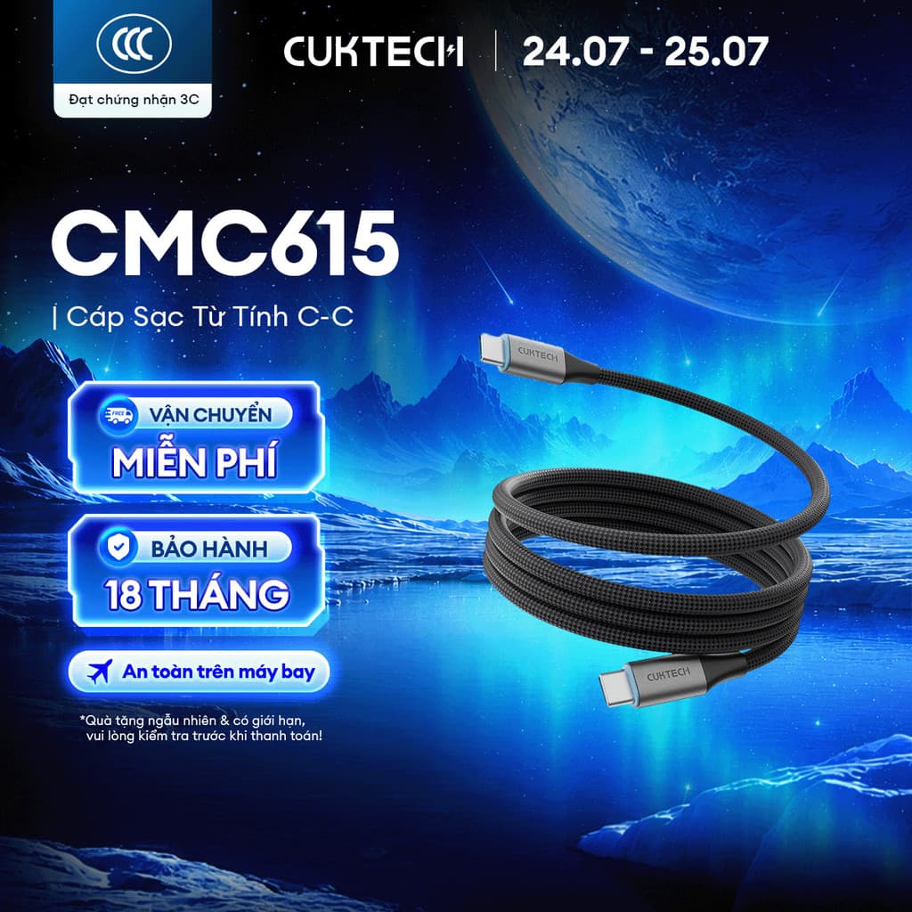 Cáp Sạc Từ Tính CUKTECH 240W C-C | Hỗ Trợ Sạc, Truyền Tệp Nhanh |  Bảo Hành 18 Tháng CMC610 CMC615
