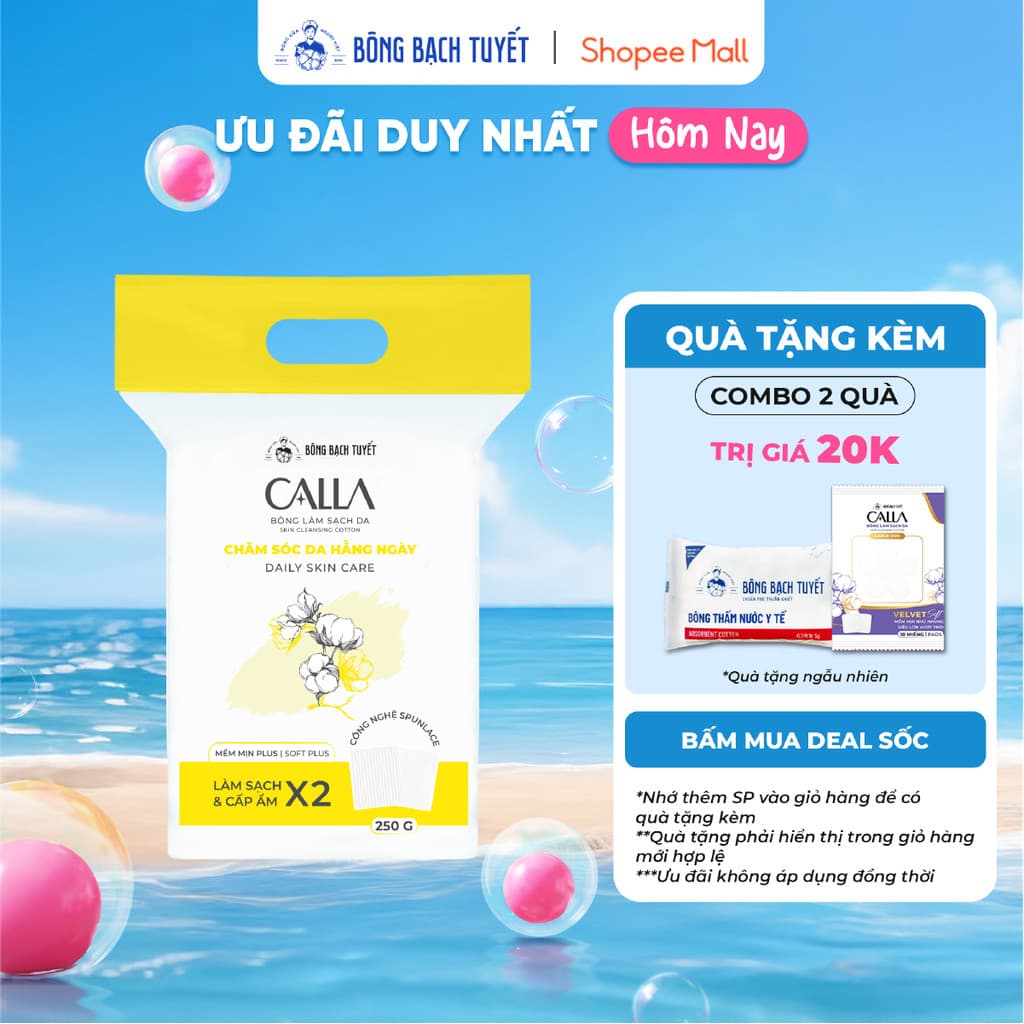 Bông tẩy trang làm sạch da Bông Bạch Tuyết Calla mềm mịn 250gr (395 Miếng/Túi)
