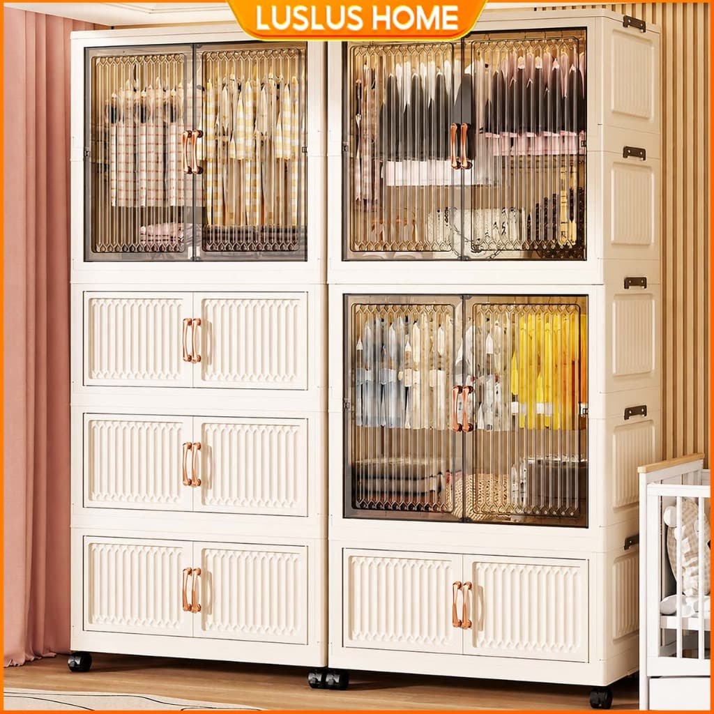 LUS Tủ Quần Áo Nhựa Phòng Ngủ Công Suất Lớn Tủ Đựng Đồ Đa Năng Có Bánh Xe Tủ Nhiều Tầng Trong Suốt