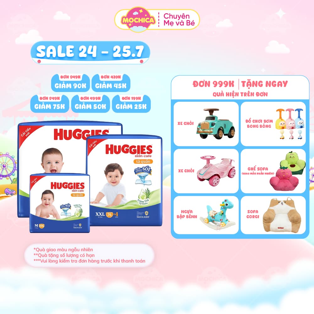 [Siêu nhiều miếng] Bỉm/Tã quần Huggies Tràm Trà Tự Nhiên SKINCARE thấm hút nhanh đủ size - Mochica